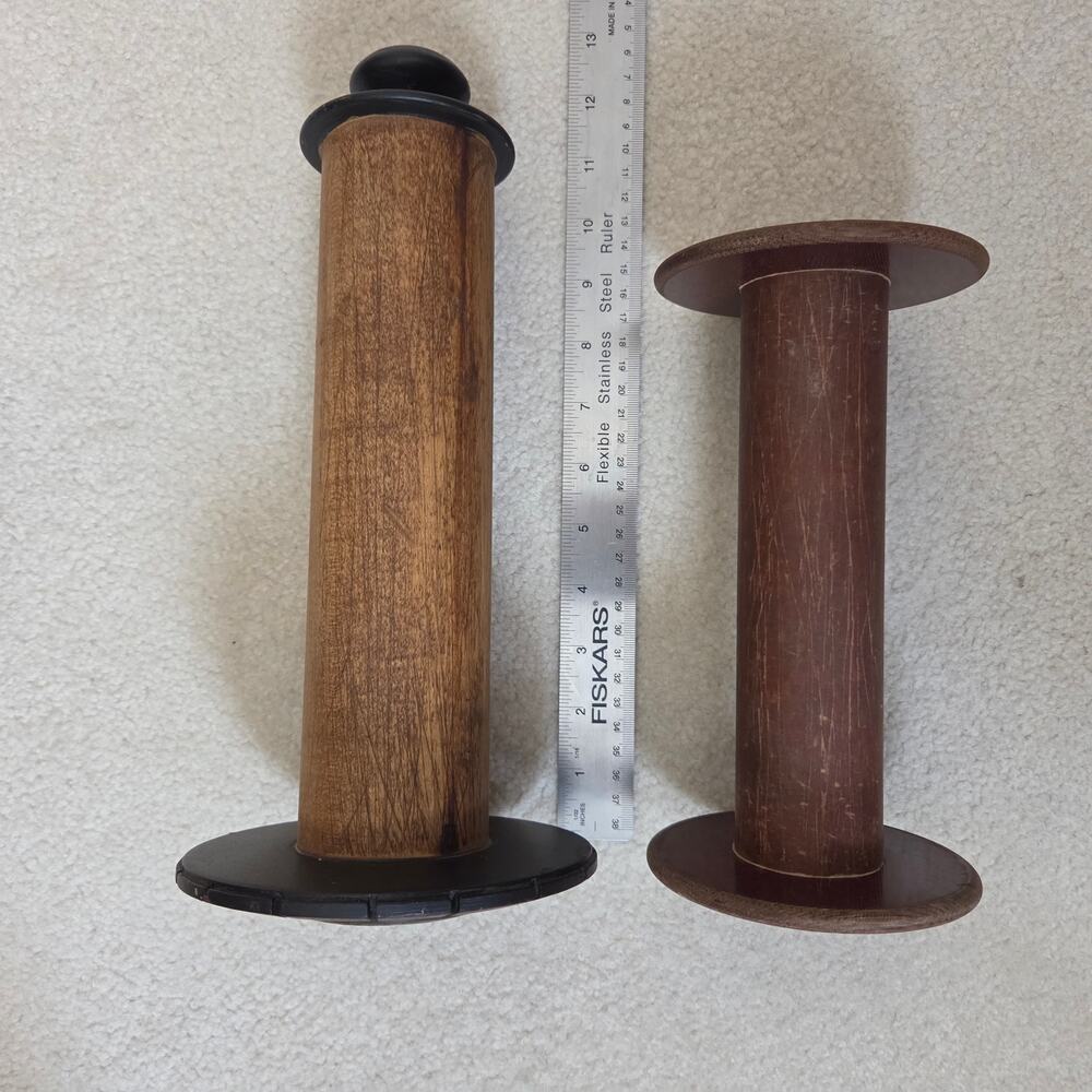 Antique Vintage Primitive Industrial Wood/Metal Textile Spools Bobbins 2 Pc Set - Picture 7 of 9